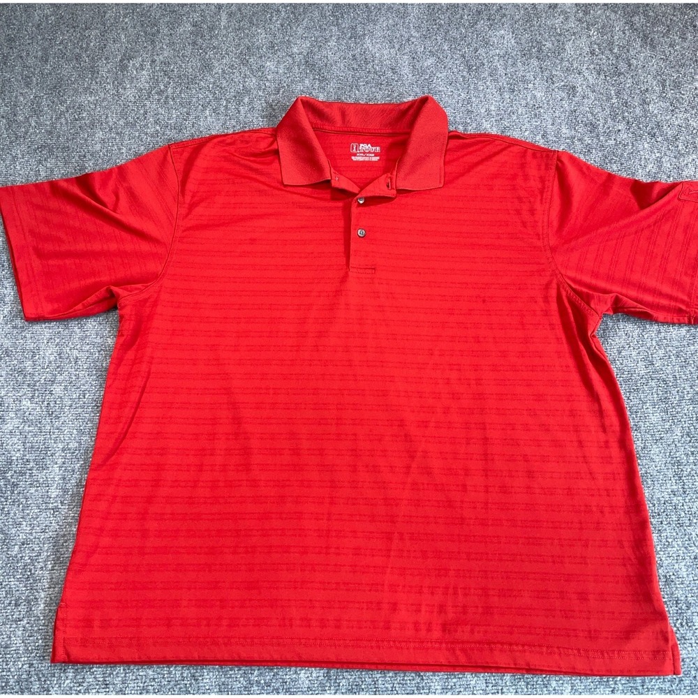 PGA Tour Golf Polo Shirt Mens 2XL Red Short Sleeve‎ Striped Performance Stretch - Picture 3 of 11